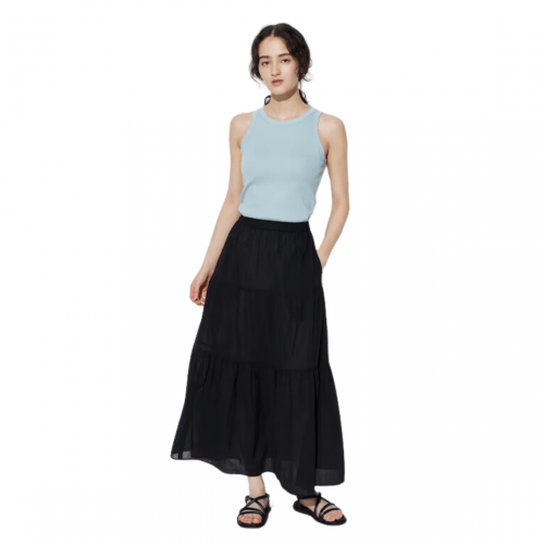 UNIQLO Crinkle Cotton Tiered Skirt